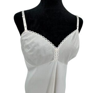 Vanity Fair Vtg‎ White Full Slip Dress 36 Nylon Babydoll Empire Waist Coquette